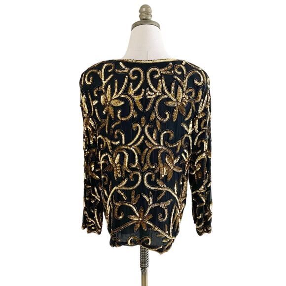 NWT Vintage Deadstock Jean for Joseph Le Bon Black/Gold Long Sleeve Sequin Top M - Picture 6 of 7